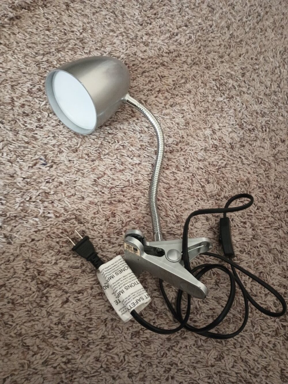 Silver Metal Gooseneck Clip-On Desk Lamp / Reading Light